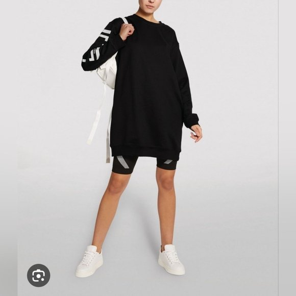 Wolford Logo Sweat Dress  Black/Steel Oversized With Logo-Print Day Dress Size S - Picture 3 of 14